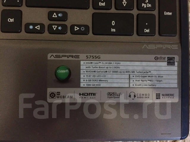 Acer Aspire 5755G. 15.6", 2,3����, ��� 6 ��, ���� 1 000���, WiFi: 1, Bluetooth: 1 ����