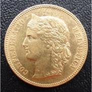 20 крон.1895г. Швейцария. Гельвеция. Золото. АU.