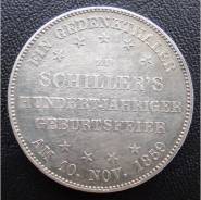 1 талер.1859г. Франкфурт-на-Майне.100 летие Шиллера. Серебро. UNC.