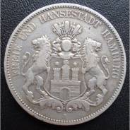 5 марок.1876г J. Германия. Свободный город Гамбург. Старый орел. Аg. XF.
