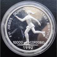 10000 кордоба. Никарагуа.1990г. Олимпиада/Фиг-е катание. Серебро. Proof.