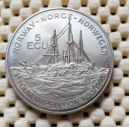 Норвегия 5 экю 1993г. CuNi Нансен