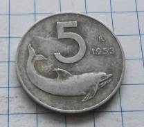 5 лир 1953 года. Италия. В наличии!