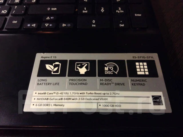 Acer Aspire E15. 15.6", 1,7����, ��� 6 ��, ���� 1 000���, WiFi: 1, Bluetooth: 1, ����������� �� 10��. ����