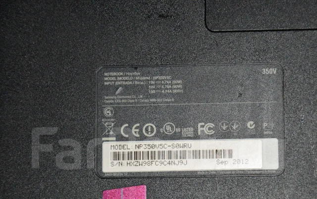 Samsung 350V5C. 15.6", 2,4����, ��� 4 ��, ���� 500���, WiFi: 1, Bluetooth: 1, ����������� �� 3��. ����
