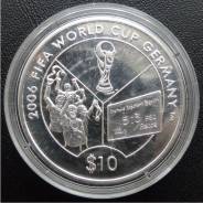 10 долларов.2006г. Соломоновы о-ва. ЧМ по футболу/Финал. Серебро. Proof.