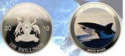 * Уганда 100 шиллингов 2010 Белая Акула * Медно-никель покрытый серебр