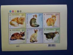 2008 Украина. Кошки. Малый лист (6 марок). Чистый