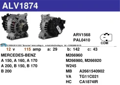��������� Mercedes CA1874 12V-115A COM ��� Valeo TG11C021, TG11C074, TG11C035, 2542954, 2542774 ����