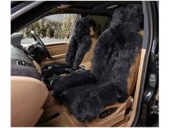 Накидка из натуральной овчины на переднее сиденье iSky SHEEPSKIN, мех стриж. в центре, длинный по краям, с подкладом, 1 шт.,черн.