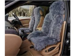 Накидка из натуральной овчины на переднее сиденье iSky SHEEPSKIN, мех стриж. в центре, длинный по краям, с подкладом, 1 шт.,сер.