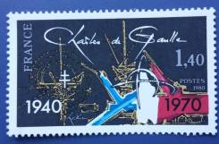1980 Франция. 10 годовщина смерти Шарля де Голля. 1 марка. Чистая