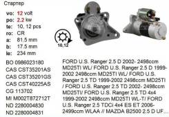 Стартер. Mazda BT-50, J97M Mazda B-Series, UN Mazda MPV, LVLR Mazda Bongo Friendee Ford Ranger Ford Cargo Двигатели: MZRCD, WL, WLT, WLAA