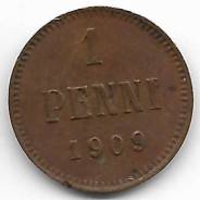 1 пенни 1909г. Россия для финляндии.