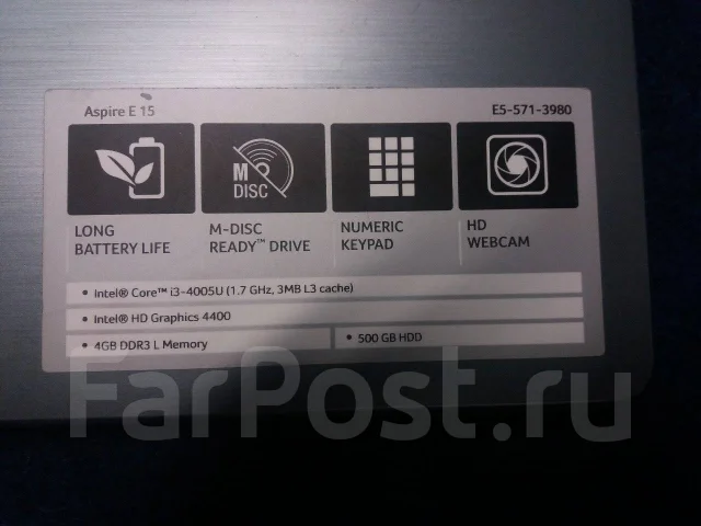 Acer Aspire E15. 1,7����, WiFi: 1, Bluetooth: 1 ����