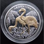 10 долларов.2005г. Либерия. Фламинго. Серебро/Позолота/Брилл-ты. Proof.
