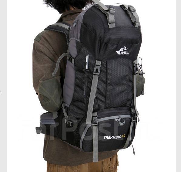 Туристический рюкзак FreeKnight 60L с чехлом-дождевиком - Черный, новый ...