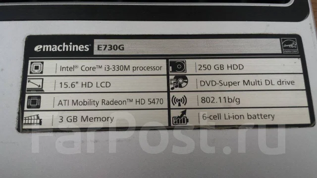 eMachines E730G. 15.6", ���� 250���, WiFi: 1 ����