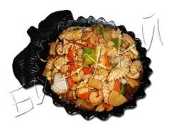 Морепродукты на чугуне (креветки, гребешок, крабовые палочки, кальмар)