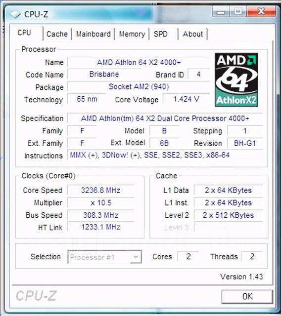 AMD Athlon 64 X2 4000 2.1Ghz x 2 AM2 1Mb