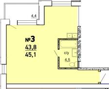 2-комнатная, улица Светлогорская 8/1. агентство, 44 кв. м. План квартиры