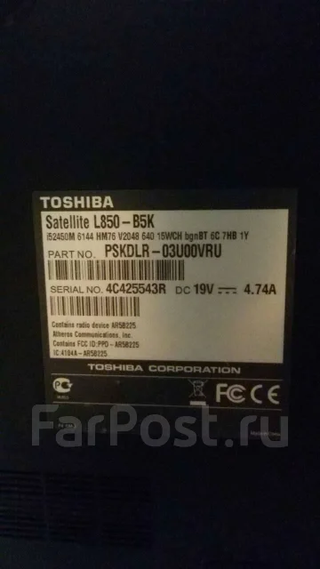 Toshiba Satellite L850-B5K. 15.6", 2 500����, ��� 8 ��, ���� 500���, WiFi: 1, Bluetooth: 1, ����������� �� 4��. ����