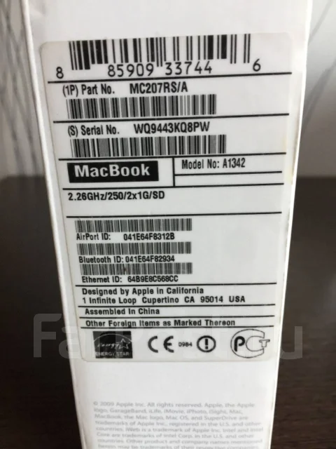 Apple MacBook 13 2009 Late MC207. 13", ��� 2048 ��, WiFi: 1, Bluetooth: 1 ����