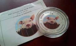 Серебро! Камбоджа. Огромные 3000 риэлей 2007 г. Год свиньи. Восточный
