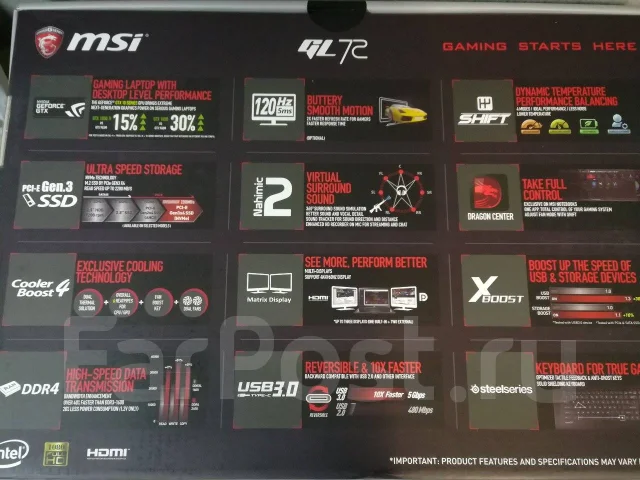 MSI GL72 7QF. 17.3", ��� 8 ��, ���� 1 000���, WiFi: 1, Bluetooth: 1, ����������� �� 10��. ����