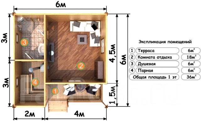 Баня 6х6 планировка с туалетом