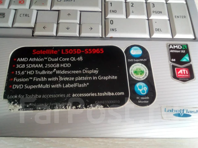 Toshiba Satellite L505D. 15.6", ��� 3072 ��, ���� 250���, ����������� �� 1��. ����