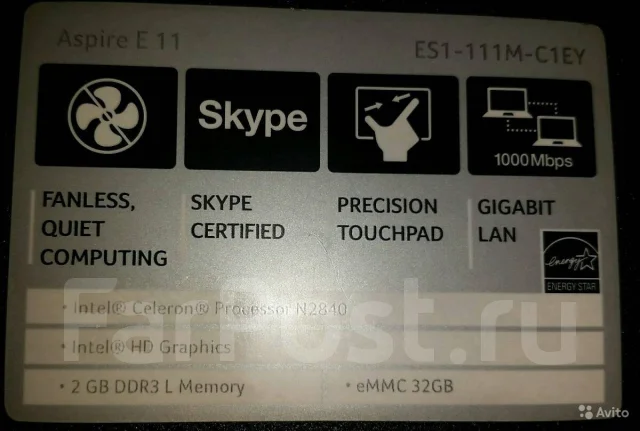 Acer Aspire E1. 11.6", 2,2����, ��� 2048 ��, ���� 32���, WiFi: 1, Bluetooth: 1, ����������� �� 2��. ����