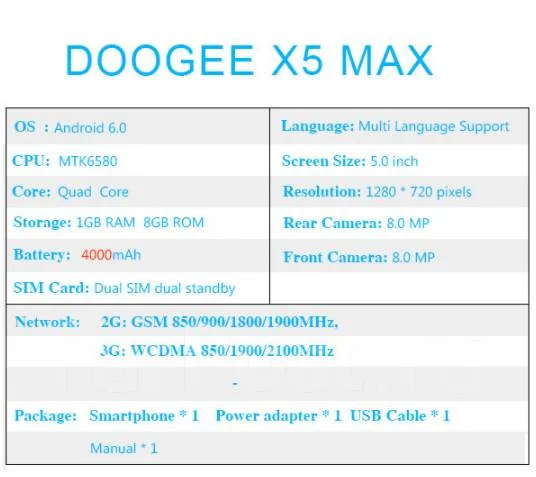 DOOGEE X5 Max. �����, ������, 3G, Dual-SIM, ���������� ����