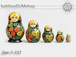 Матрешка российская (оригинал) 5 предметов 67*100 - suv-5-312 Хохлома