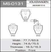 Колодки дисковые MASUMA VOLKSWAGEN/PASSAT/V1600, V2000, V2500, V2800 front (1/12) MS-0131