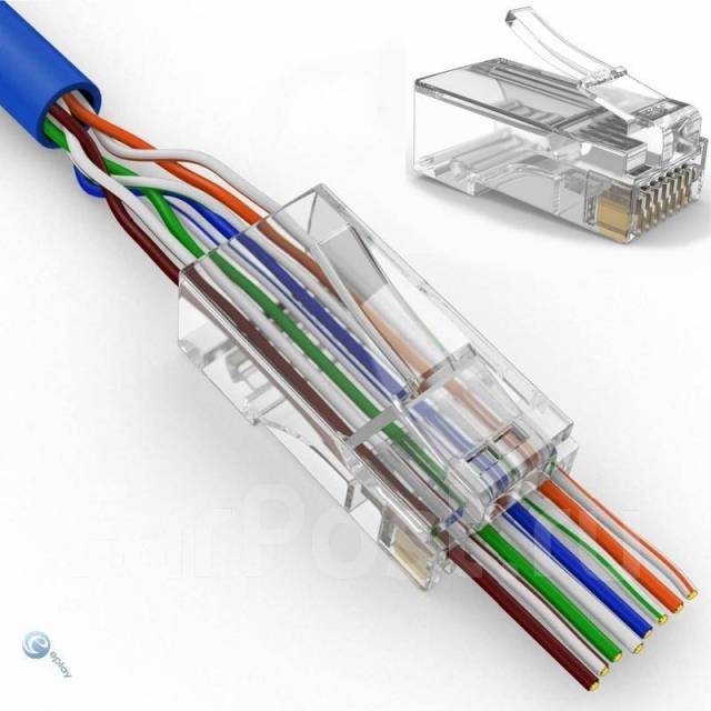 Витая пара 8 жил. Коннектор RJ-45 Cat 6. Коннектор UTP RJ-45, кат 5e, 50m