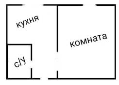 1-комнатная, улица Фадеева 14б. Фадеева, частное лицо, 24 кв. м. План квартиры