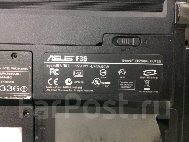 Asus F3S. 1,8����, ��� 1024 ��, ���� 160���, WiFi: 1, Bluetooth: 1 ����