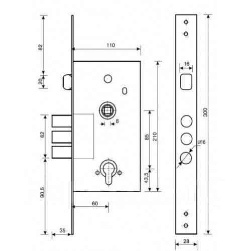 Замок апекс врезной для металлической двери чертеж