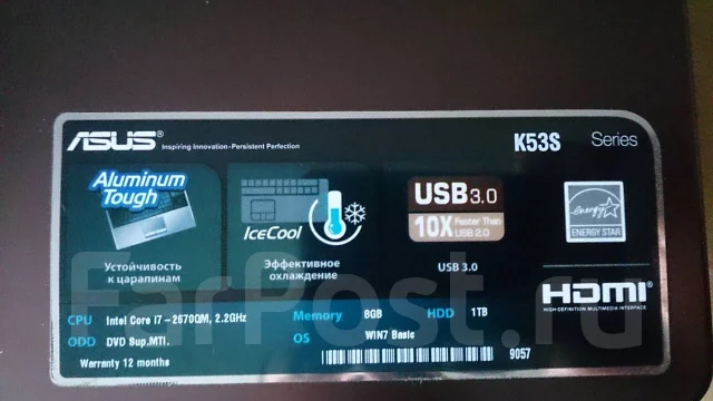 Asus K53SM-SX004R. 15.6", 2,2����, ��� 8 ��, ���� 1 000���, WiFi: 1, Bluetooth: 1, ����������� �� 2��. ����