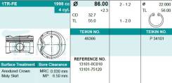 Поршень. Toyota: Regius Ace, Crown, ToyoAce, Hiace, Innova, Dyna, Kijang, Hilux Двигатели: 1TRFE, 2KDFTV, 2TRFE, 5LE