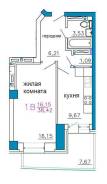 1-комнатная, улица Калинина 13 стр. 3. Чуркин, частное лицо, 44 кв. м. План квартиры