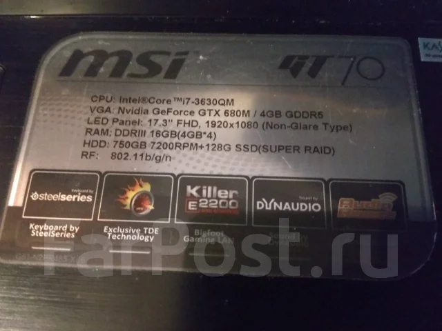 MSI GT. 17.3", 3 630����, ��� 8 ��, ���� 750���, WiFi: 1, Bluetooth: 1, ����������� �� 7��. ����