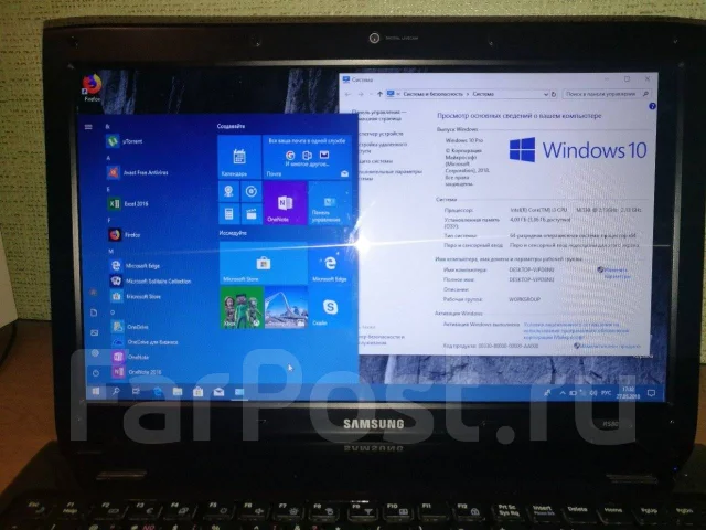 Samsung R580. 15.6", 2,1����, ��� 4 ��, ���� 256���, WiFi: 1, Bluetooth: 1, ����������� �� 4��. ����