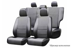 Комплект чехлов для УАЗ Патриот, 2005-2014/ SsangYong Rexton 2001-2012 (5-мест), экокожа черная/ жаккард темно-серый