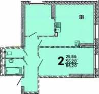 2-комнатная, улица Можайская 5 стр. 1. Патрокл, застройщик, 56 кв. м. План квартиры