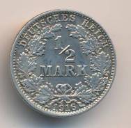 1/2 марки 1916г. Германия (J) Серебро