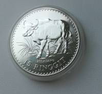 Малайзия 15 рингит 1976г UNC Ag925 28.28гр. Тираж 40 тыс.