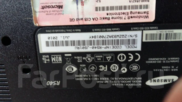 Samsung R540. 15.6", 2,3����, ��� 3072 ��, ���� 160���, WiFi: 1, Bluetooth: 1, ����������� �� 1��. ����