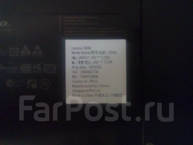Lenovo G560. 15.5", 2 130����, ��� 2048 ��, ���� 250���, WiFi: 1, Bluetooth: 1, ����������� �� 1��. ����